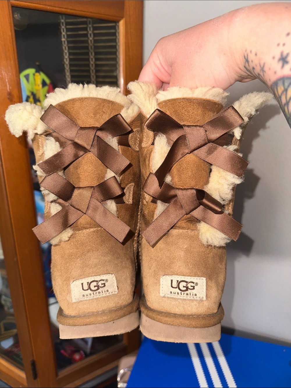 UGG Chestnut Suede Bailey BowShearling Boots